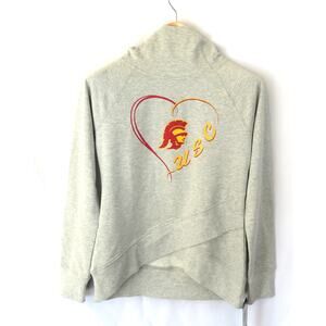 NWT Outer Stuff USC Women's L Grey Half Dome Neck Cropped Pullover Hoodie